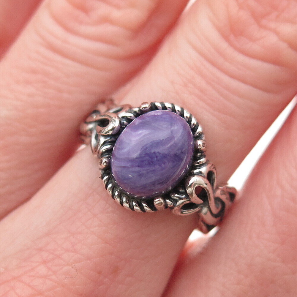 Carolyn Pollack 925 Sterling Silver Vintage Real Charoite Oxidized Ring Size 6
